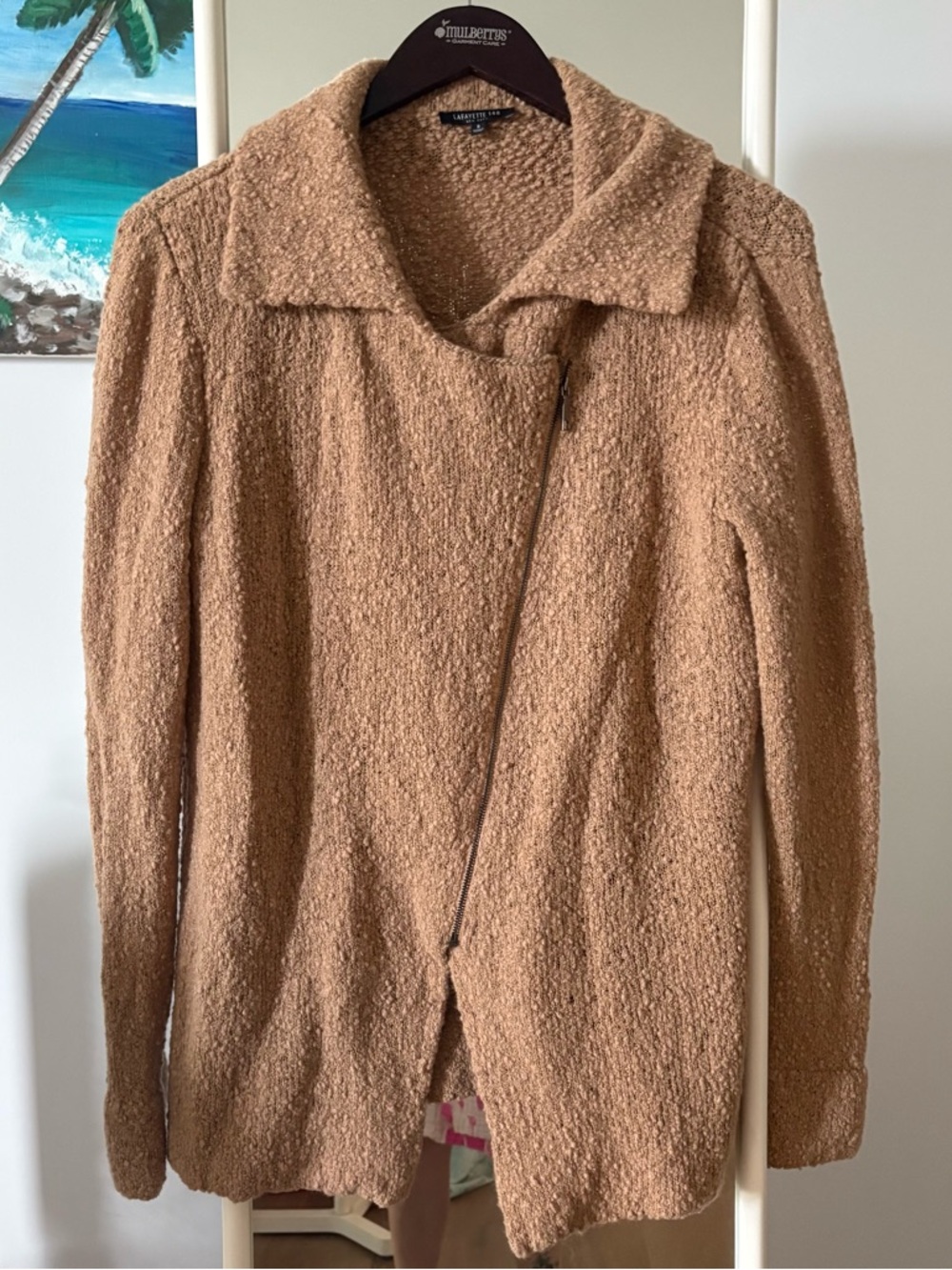 Lafayette 148 New York extra fine Marino wool Tan Zip-Front Teddy Jacket